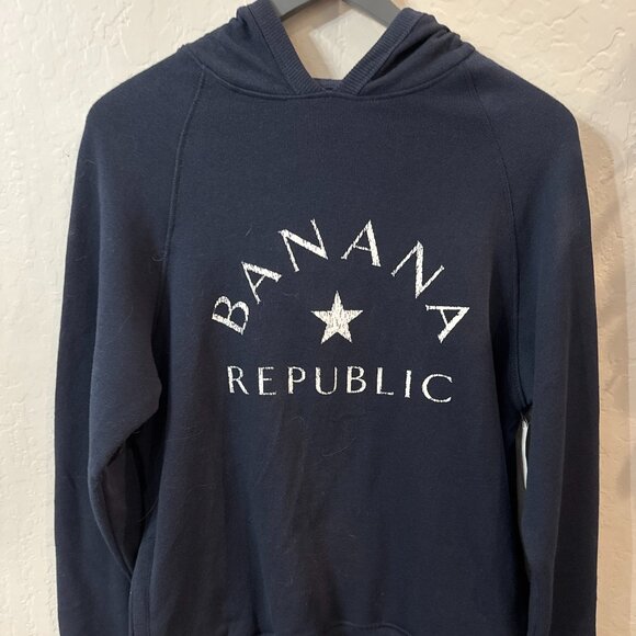 NWT Banana Republic Navy Logo Hoodie Sweatshirt Size S Star Pullover - Picture 1 of 1